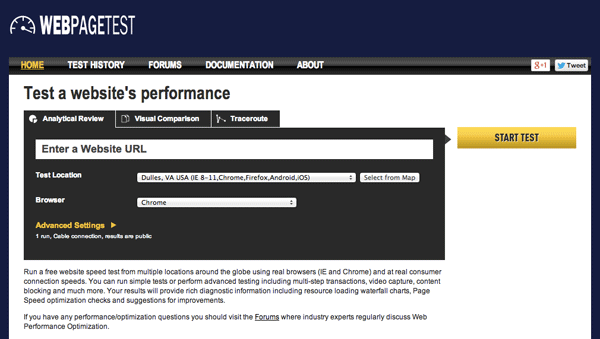 WebPagetest speed tests